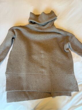 Allison Joy Ribbed Turtleneck Sweater in Taupe
